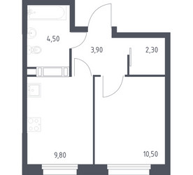 Планировка однокомнатной(квартира) площадью 30.7 квадратных метров в ЖК “ЖК ЭкоБунино (Южное Бунино)”