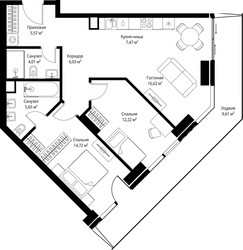 Планировка двухкомнатной(квартира) площадью 81.9 квадратных метров в ЖК “ЖК Джойс”