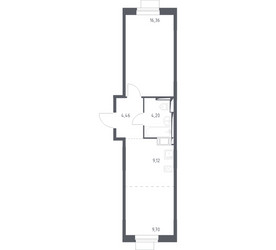 Планировка однокомнатной(квартира) площадью 43.84 квадратных метров в ЖК “ЖК Пятницкие луга”