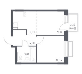 Планировка однокомнатной(квартира) площадью 35.29 квадратных метров в ЖК “ЖК Новое Внуково”