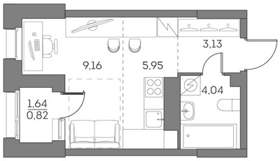 Планировка студии(квартира) площадью 23.1 квадратных метров в ЖК “ЖК Аквилон Бисайд 2.0”