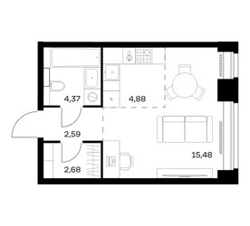 Планировка студии(квартира) площадью 30 квадратных метров в ЖК “ЖК НОВА”