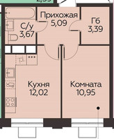 Планировка однокомнатной(квартира) площадью 35.1 квадратных метров в “ЖК Каштановая роща”