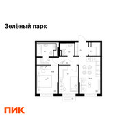 Планировка двухкомнатной(квартира) площадью 54.4 квадратных метров в “ЖК Зеленый парк”