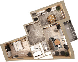 Планировка двухкомнатной(квартира) площадью 77.44 квадратных метров в “ЖК Московский (Красная Горка-2)”