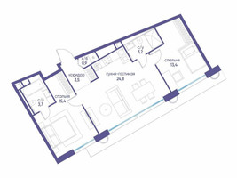 Планировка двухкомнатной(квартира) площадью 64.32 квадратных метров в “ЖК Остров”