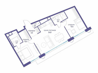 Планировка двухкомнатной(квартира) площадью 64.32 квадратных метров в ЖК “ЖК Остров”