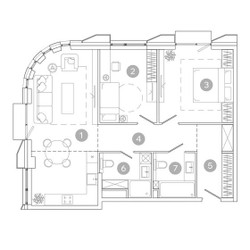 Планировка трехкомнатной(квартира) площадью 78.5 квадратных метров в ЖК “ЖК УНО Соколиная гора”