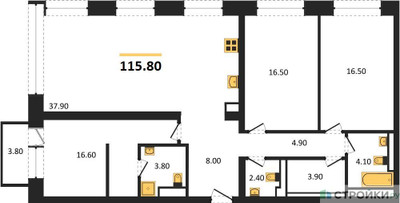 Планировка трехкомнатной(квартира) площадью 115.8 квадратных метров в ЖК “ЖК Republic (Репаблик)”