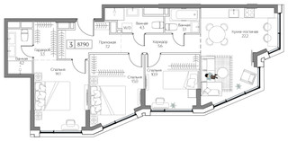 Планировка трехкомнатной(квартира) площадью 87 квадратных метров в “ЖК Дрим Рива”