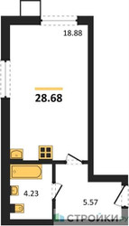 Планировка студии(квартира) площадью 28.68 квадратных метров в ЖК “ЖК Бархат”