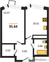 Планировка однокомнатной(квартира) площадью 35.64 квадратных метров в “ЖК Новотомилино”