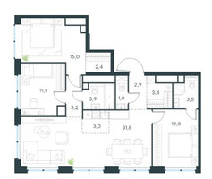 Планировка 4+ комнатной(квартира) площадью 94.1 квадратных метров в “ЖК Левел Звенигородская”