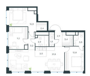 Планировка 4+ комнатной(квартира) площадью 94.1 квадратных метров в ЖК “ЖК Левел Звенигородская”
