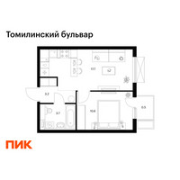 Планировка однокомнатной(квартира) площадью 35.7 квадратных метров в “ЖК Томилинский бульвар”