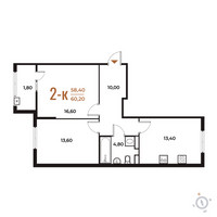Планировка двухкомнатной(квартира) площадью 60.2 квадратных метров в “ЖК Новое Летово”