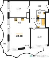 Планировка двухкомнатной(квартира) площадью 70.7 квадратных метров в “ЖК Союз (СВАО)”