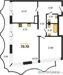 Планировка двухкомнатной(квартира) площадью 70.7 квадратных метров в ЖК “ЖК Союз (СВАО)”