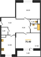 Планировка двухкомнатной(квартира) площадью 75.4 квадратных метров в “ЖК Эдельвейс (Первомайское)”