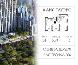 Планировка двухкомнатной(квартира) площадью 68.9 квадратных метров в ЖК “ЖК Айс Тауэрс”