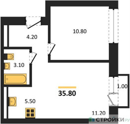 Планировка однокомнатной(квартира) площадью 35.8 квадратных метров в ЖК “ЖК Квартал Метроном”