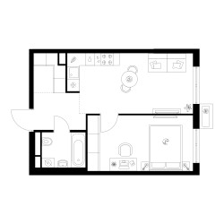 Планировка однокомнатной(квартира) площадью 41.3 квадратных метров в ЖК “Квартал Мит”