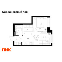 Планировка однокомнатной(квартира) площадью 35.3 квадратных метров в “ЖК Середневский лес”
