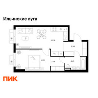 Планировка однокомнатной(квартира) площадью 45.65 квадратных метров в “ЖК Ильинские луга”