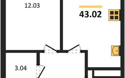 Планировка однокомнатной(квартира) площадью 43.02 квадратных метров в ЖК “ЖК Новотомилино”