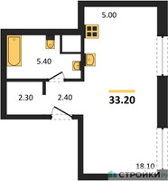 Планировка студии(квартира) площадью 33.2 квадратных метров в “Кутузов Сити”