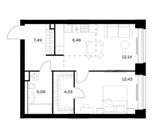 Планировка однокомнатной(квартира) площадью 48.93 квадратных метров в “ЖК НОВА”