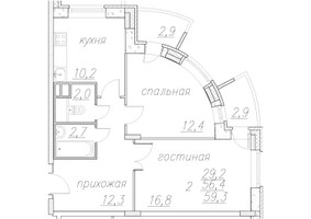 Планировка двухкомнатной(квартира) площадью 60.8 квадратных метров в “ЖК Полет (Ногинск)”