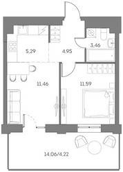 Планировка двухкомнатной(квартира) площадью 41 квадратных метров в ЖК “ЖК Аквилон Beside 2.0”