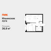 Планировка однокомнатной(квартира) площадью 36.9 квадратных метров в “ЖК Ильинские луга”