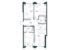 Планировка 4+ комнатной(квартира) площадью 92.9 квадратных метров в “ЖК Level Бауманская”