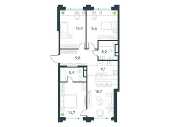 Планировка 4+ комнатной(квартира) площадью 92.9 квадратных метров в ЖК “ЖК Level Бауманская”