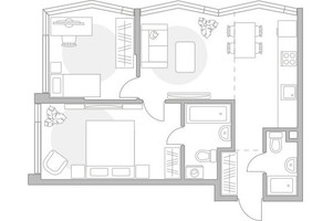 Планировка трехкомнатной(квартира) площадью 65.2 квадратных метров в “ЖК Мневники от Гранель”
