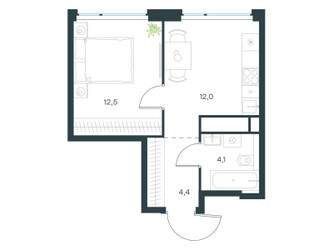Планировка однокомнатной(квартира) площадью 33 квадратных метров в ЖК “ЖК Level Мичуринский”