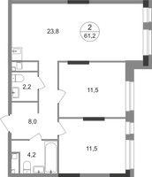 Планировка двухкомнатной(квартира) площадью 61.2 квадратных метров в “ЖК Первый Московский”