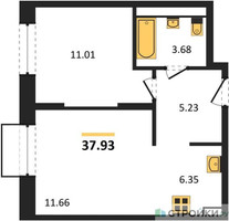 Планировка однокомнатной(квартира) площадью 37.93 квадратных метров в “ЖК Квартал Строгино”