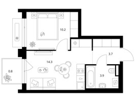 Планировка однокомнатной(квартира) площадью 32.9 квадратных метров в “ЖК Зеленый парк”