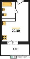 Планировка студии(квартира) площадью 20.3 квадратных метров в “ЖК Радость (Радумля Парк)”