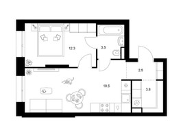 Планировка однокомнатной(квартира) площадью 41.6 квадратных метров в “ЖК Зеленый парк”