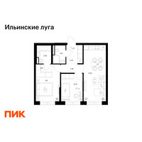 Планировка двухкомнатной(квартира) площадью 51.73 квадратных метров в “ЖК Ильинские луга”