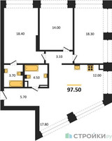 Планировка трехкомнатной(квартира) площадью 97.5 квадратных метров в “ЖК КОД Сокольники”