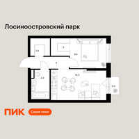 Планировка однокомнатной(квартира) площадью 38.6 квадратных метров в “ЖК Лосиноостровский парк”