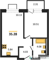 Планировка однокомнатной(квартира) площадью 35.28 квадратных метров в ЖК “ЖК Квартал Западный”