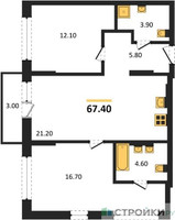 Планировка двухкомнатной(квартира) площадью 67.4 квадратных метров в “ЖК Первый квартал”