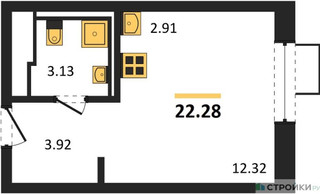 Планировка студии(квартира) площадью 22.28 квадратных метров в “ЖК Егорово Парк”