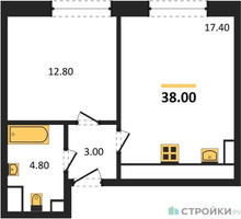 Планировка однокомнатной(квартира) площадью 38 квадратных метров в “ЖК Обручева 30”